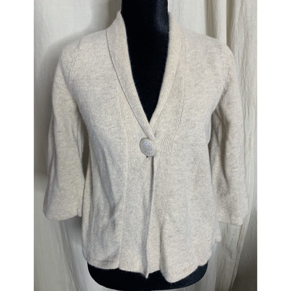 Tweeds Cardigan Womens Medium Beige Soft Wool Angora Rabbit 3/4 Sleeves Sweater - Picture 9 of 16